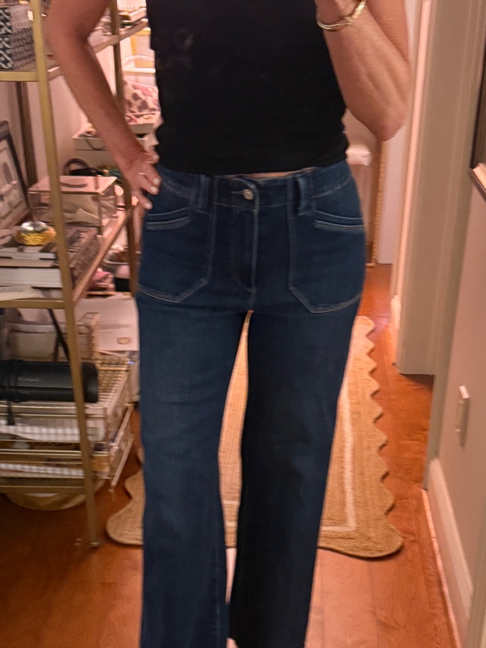 PAIGE Anessa 31” Wide-Leg Jean Welt utility pockets raw hem Live Forever Sz 26 - Picture 2 of 5